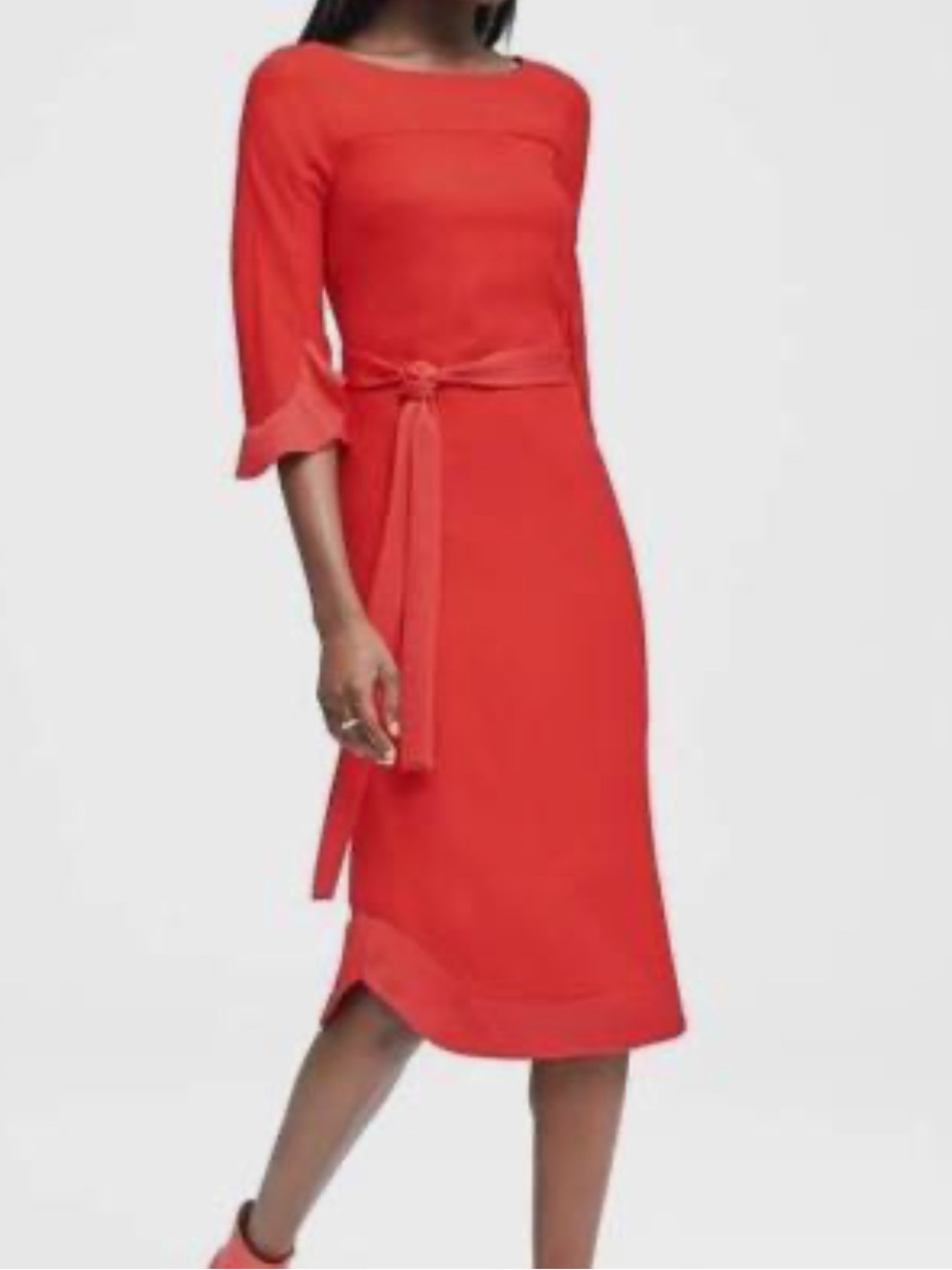 Banana Republic - Flounce Sleeve Tie Waist Dress - Size 8 Tall - Cayenne